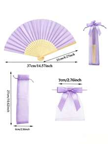 Light Purple Folding Fan Set, Including A Fan, A Small Pouch, And A Bow; A Portable Folding Fan Set Suitable For Weddings, Parties, And Event Decor. - Multicolor - View 9
