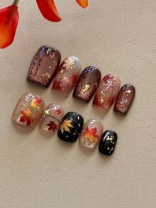 1pc Red Maple Leaf Nail Art Sticker 5D Soft Embossed Maple Leaf Pattern Nail Decoration DIY Self-Adhesive Nail Art Decal - Multicolor - View 5