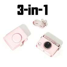 Protective Case For Fujifilm Mini Camera, Litchi Grain PU Leather Camera Bag With Photo Print Slot, Precise Charging Port Cutout, Detachable Protective Shell, Adjustable Detachable Shoulder Strap, Suitable For Travel, Pink/Black/Brown - View 2