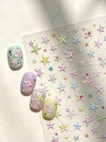 1 Set Aesthetic Stickers, Laptop Phone Decorative Stickers, Plaid Print Star Pattern, Soft Macaron Color Tone, Self-Adhesive, Water Bottle Device Case Decoration Accessories - Plaid Stars - View 5