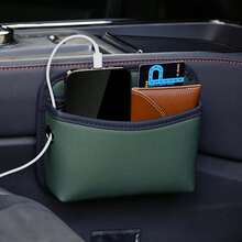 Car Seat Side Storage Bag, Small Organizer, PU Leather Multi-Function Center Console Side Storage Pouch, Car Seat Side Organizer, 7.28x6.10 Inch Waterproof Car Storage Bag, Durable Non-Slip Car Interior Accessory, Suitable For Most Cars, SUVs, Trucks - A - View 2