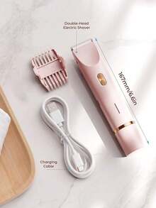 2-In-1 Electric Shaver, Wireless Bikini Trimmer For Women, Detachable Heads,  Wet & Dry Waterproof Design, USB Rechargeable, Portable, Suitable For Bikini Line, Underarms, Legs & Body Hair Removal, Travel Essential - Multicolor - View 11