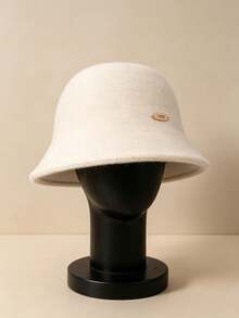1pc Women's Solid Color Plush Bucket Hat, Suitable For Autumn/Winter Daily Wear - Plush Bucket Hat - View 3
