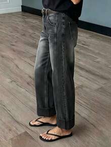 New Women's Fashion Washed Straight Leg Jeans - Dark Grey - View 3