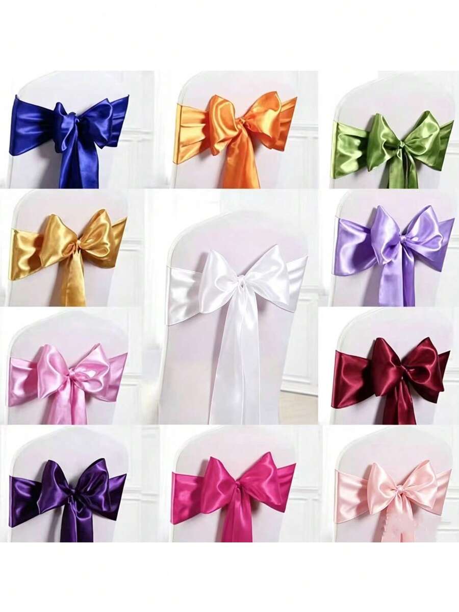 5/10pcs Light Purple Satin Bow Chair Back Decor Ribbons, Multi-Purpose Satin Ribbon, Suitable For Wedding, Birthday, Theme Party, Christmas, Reception, Banquet And Hotel Events, Preferred Event Decoration - Light Purple - View 1