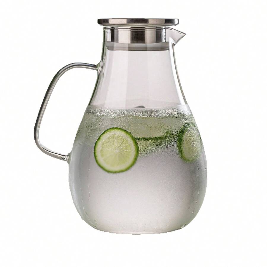 High Borosilicate Glass Cold Water Pitcher, Large Capacity Household Juice Pitcher With Lid, High Temperature Resistant Striped Water Pitcher, 1800ML/2200ML/1650ML/1300ML, Kitchen Transparent Water Pitcher With Stainless Steel Lid. - 010 Water Bottle (2500ML) - View 1