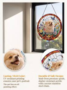 1pc Custom Pet Photo And Text Hanging Ornament,Round Window Wall Hanging Ornament With Metal Chain,Personalized Pet Loss Memorial Sympathy Keepsake Gift For Dog Cat Pet Lovers Home Decor - Multicolor - View 5