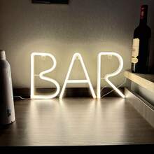1件 BAR 霓虹燈招牌牆面裝飾與桌面裝飾，LED燈電池或USB供電，適用於臥室、房間、酒吧、餐廳、走廊、露營、生日派對、聚會、求婚、婚禮、畢業、男性遊戲室、週年紀念、情人節、母親節、萬聖節、兒童節、聖誕節及其他節日裝飾與派對燈光 - 白色 - 查看 25