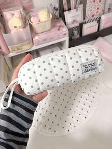 1pc Cream Polka Dot Pencil Case, Ins Style Large Capacity Student Stationery Bag, With Internal Mesh Compartment, Detachable Handle, Sweet Zipper Pencil Pouch, Back To School Stationery Storage Bag, Back To School - Default - View 6