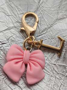 Pink Compact Bowknot Letter A-Z Keychain Pendant, Matching Bag Charm, Seasonal Opening Halloween Interactive Small Gift - Multicolor - View 34