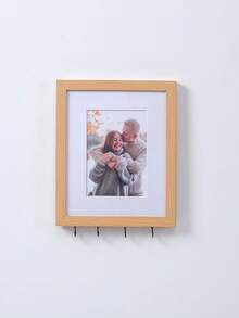 1pc Multifunctional Hanging Photo Frame With Metal Hook, Faux Wood Wall Key Storage Photo Frame, Suitable For Entryway, Living Room Wall Decor - Hanging - View 10