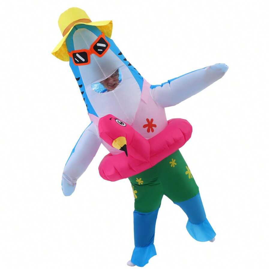 成人藍鯊充氣服裝 聖誕動漫角色扮演服 海魚鯊魚吉祥物 派對角色扮演 萬聖節 - 藍色 - 查看 1