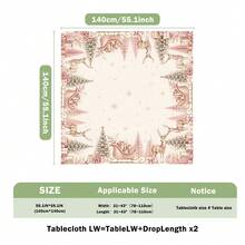 1pc Pink Reindeer Christmas Tablecloth, Pink Christmas Tree Reindeer Sleigh Gift Print Pattern, Polyester Material Single-Sided Print, Suitable For Tabletop, Washable And Reusable, Suitable For Indoor, Outdoor, Yard, Wedding, Banquet, Party, Outdoor Dining, Suitable For Craft Exhibition, Banquet Event Decoration - Multicolor - View 11