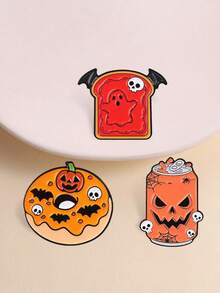 Halloween Spooky Food Enamel Pin Set Pumpkin Can Ghost Toast Donut Cartoon Lapel Badge For Backpack Jacket Decor - Multicolor - View 2