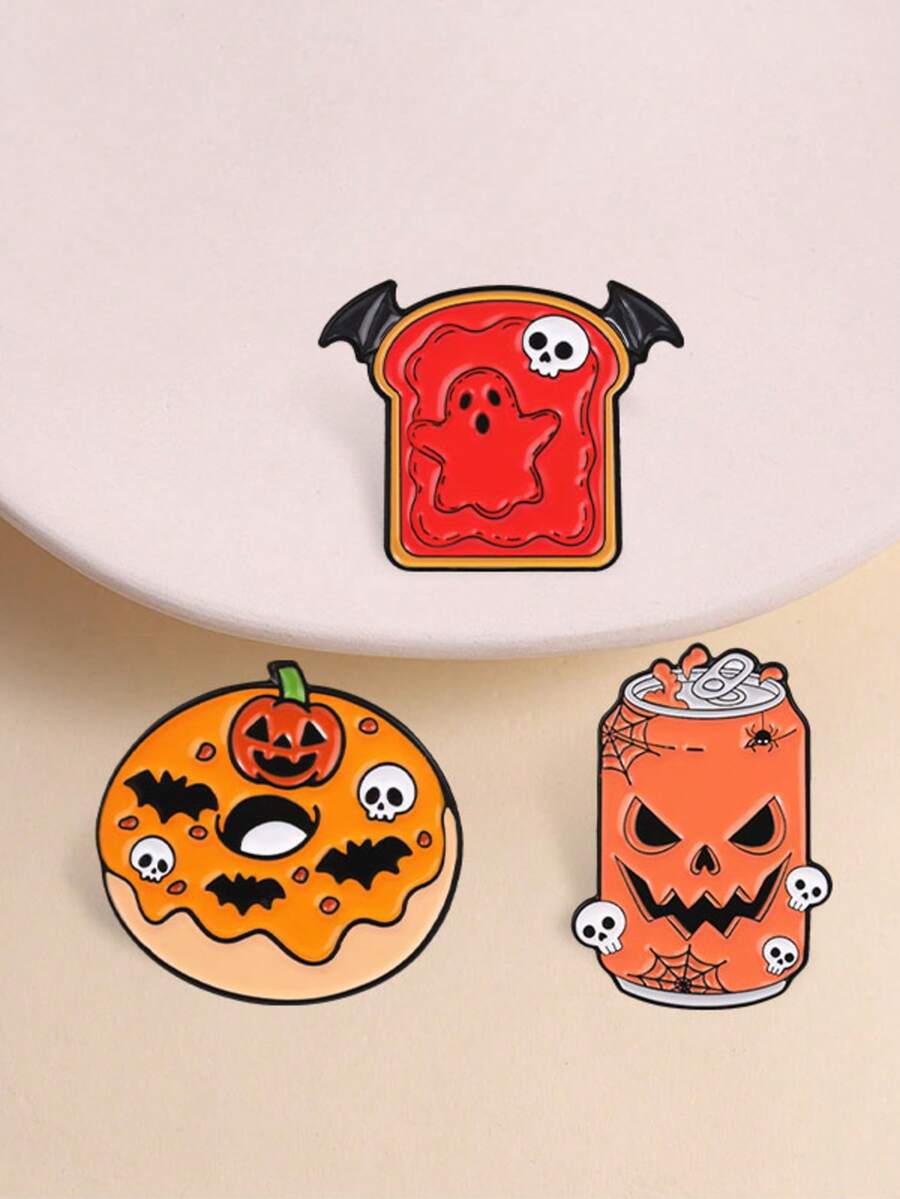Halloween Spooky Food Enamel Pin Set Pumpkin Can Ghost Toast Donut Cartoon Lapel Badge For Backpack Jacket Decor