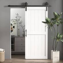 HOMCOM 36"X84" Sliding Barn Door With 6FT Sliding Door Hardware Kit & Industrial Handle, Upgraded Rollers, Floor Guide, Waterproof Plastic Surface, Pre-Drilled Easy Assembly, White - A - View 2