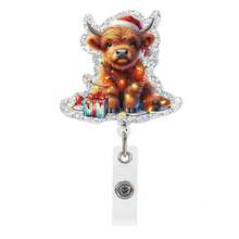 1pc Christmas Cow Acrylic Retractable Badge Reel, Medical Professional Gift Scroll Retractable Clip - Multicolor - View 3