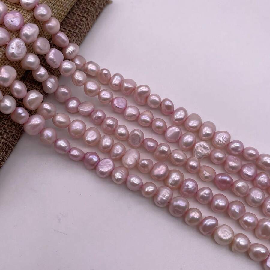 7-8mm 淡粉色馬鈴薯形小巴洛克淡水珍珠 DIY 配件 1 串 長度 37cm/14.57inch,孔徑 0.8mm - 淺粉色 - 查看 1