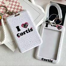 1pc CO/RTIS Boyband Member Fan Customized Card Holder, Black & White Polka Dot Sliding Cover ID/Card Protector Case, Suitable For Student ID, Transit, Access Cards, Fan Gift, Scratch-Resistant Plastic Card Wallet - Multicolor - View 1
