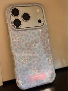 Korean Style Girly Leopard Print Star Phone Case Compatible With Iphone 17 Pro Max, Full Coverage New 16 Pro Max Protective Shell For Girls, 15 Pro Max Anti-Drop Apple 17 Pro - Blue - View 5