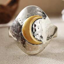 Women's Bohemian Moon Shaped Ring, Vintage Distressed Texture, Suitable For Travel, Music Festivals And Other Atmospheric Occasions - Silver - View 6