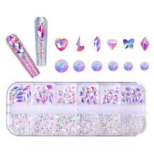 12-fack rund och flerformad lyxig glaskristall-rhinestone, färgglada platta 3D gnistrande nagelkonstdekoration, DIY nagelutsmyckningstillbehör, för DIY nageldesign och dagligt bruk - Multifärgad - Visa 3