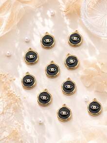 10pcs Stainless Steel 18K Gold Plated Evil Eye Series Large Eye Oil-Filled Embossed Pendant Set, Halloween DIY Necklace Bracelet Anklet Earring Accessories - Multicolor - View 6