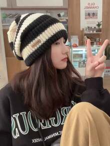 Women's Knitted Beanie Hat, Autumn/Winter, Versatile, Drawstring, Pullover, Slouchy, Ear-Protective, Japanese Style, Large Head Circumference - Multiple Styles - View 4