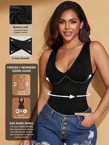 Women's V-Neck Seamless Slimming Sports Camisole Casual Black Summer - Black - View 1