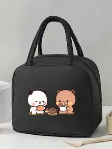 1 Pc, Creative Panda And Bear Pattern Printed Insulated Bento Bag, Large Capacity Handheld Lunch Box Bag, Suitable For Office Workers And Travel - one-size - View 6
