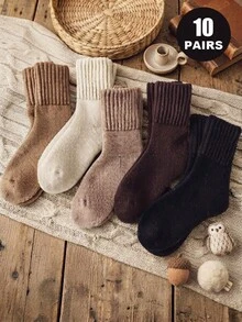 1/5/10 Pairs Random Toddler Socks, Baby Boy Fall Season, Earth Tones,Fall Socks For Girls, Kids Fall Season Essentials, Thick Ribbed Cuff, Winter Wear - Multicolor - View 13