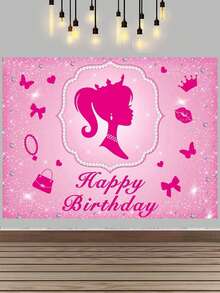 Splendor Sweet Pink Heart Fashion Theme Party Photo Background Cloth, Crown Bag Lipstick Print Background Banner, Birthday Celebration Party Supplies - Multicolor - View 15
