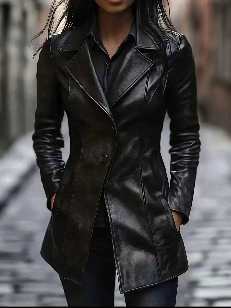 Women's Black PU Leather Fashionable Jacket, Versatile And Elegant Fall