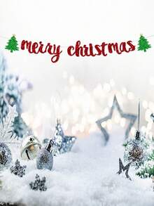 1pc Merry Christmas Party Banner, Christmas Tree Garland, Holiday Background Decoration Banner - View 5