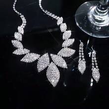 Wedding Bridal Necklace & Earrings Set, Full Rhinestone Super Sparkling Neck Chain, Evening Dress Wedding Jewelry For Women - 2 Silver - View 7