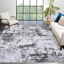 Techigher Modern Abstract Area Rug, Large Washable Living Room Rug, Ultra-Soft Non-Slip Bedroom Carpet & Foldable Floor Mat - Light Grey - View 2