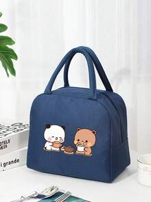 1 Pc, Creative Panda And Bear Pattern Printed Insulated Bento Bag, Large Capacity Handheld Lunch Box Bag, Suitable For Office Workers And Travel - one-size - View 12