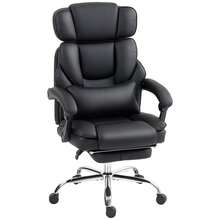 HOMCOM Office Chair With Lumbar Support, Armrests, Footrest, Black Ergonomic Desk Chair, Adjustable Headrest, Height-Adjustable Swivel Chair In PU Leather, Padded Computer Chair - Black - View 2