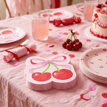 Bow Cherry Napkins Cute Cherry Shape Disposable Napkins Red Pink Paper Luncheon Dinner Napkin For Birthday Wedding Bridal Shower Table Supplies - Blue - View 6