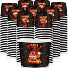 200 Pcs Chili Cook Off Party Decorations Disposable Chili Cook Off Paper Tasting Cups Food Sample Bowls For Mexican Party Supplies - Red Black - View 1