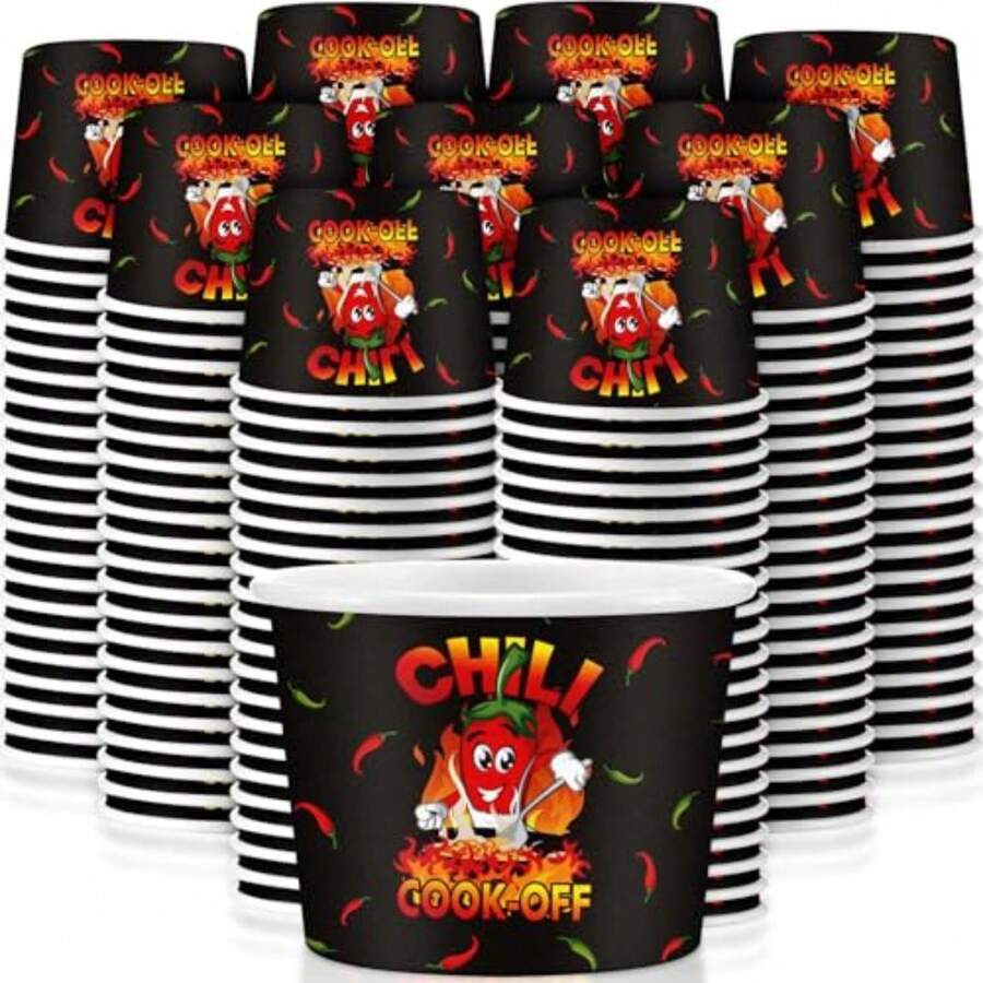 200 Pcs Chili Cook Off Party Decorations Disposable Chili Cook Off Paper Tasting Cups Food Sample Bowls For Mexican Party Supplies - Red Black - View 1