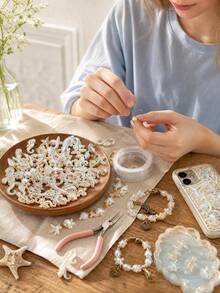 200pcs Ocean Series Beads Bracelet | Resin Shell, Conch, Seahorse, Starfish With Holes, Suitable For Jewelry Making, Hair Accessories, Phone Cases - Multicolor - View 2