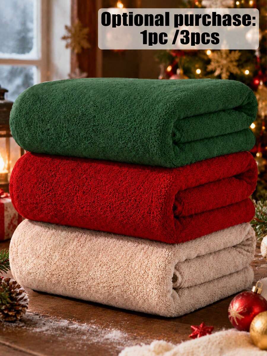 1pc/3pcs Optional Solid Color Christmas Style Towel Bath Towel Set, High Absorbency Soft Thick Towel, Home Bathroom Machine Washable Bath Towel - Multicolor - View 1