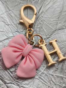 Pink Compact Bowknot Letter A-Z Keychain Pendant, Matching Bag Charm, Seasonal Opening Halloween Interactive Small Gift - Multicolor - View 14