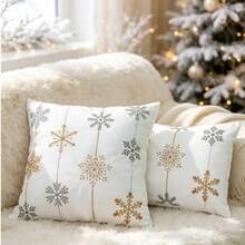 LCUHPCL 1pc Winter Minimalist Fashion 3D Embroidered Christmas Snowflake Pillow Case, Home Decor For Sofa, Living Room, Bedroom, Party And More - Multicolor - View 3