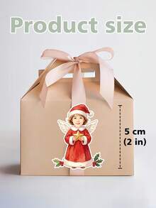 12/24/48pcs Personalized Custom Photo Christmas Angel Stickers, Custom Portrait Image Printed Waterproof Stickers, Angel Santa Claus Costume With Star And Holly Berry Design, Family Christmas Gift Wrapping Accessories, Gift Box Envelope Holiday Party Decoration - Multicolor - View 3