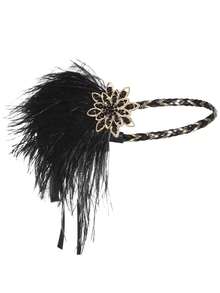 1Pc 1920s Flapper Headband Rhinestone Feather Roaring 20s Great Gatsby Headpiece Hair Accessories For Women - Multicolor - View 2