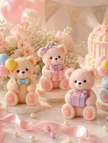 3D Plush Bear-Shaped Silicone Candle Mold, 2 Teddy Bear Molds With Balloon And Gift Box, DIY Aromatherapy Candle Plaster Diffusion Stone Epoxy Resin Birthday Home Decor Handmade Mold - Bear Candle Mold - View 2