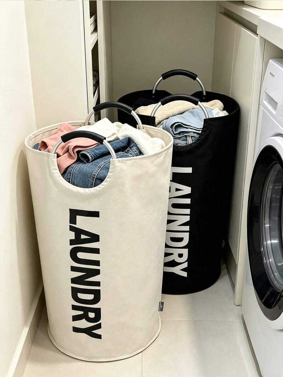 Extra Large Laundry Basket With Soft Padded Handles - Fabric Laundry Hamper, Foldable Round Basket, Suitable For Various Room Types, Casual Style Clothes Storage Box, Laundry Accessories, Laundry Basket, Space Saving