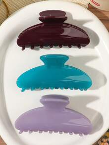 3件組波希米亞極簡風淡紫色湖藍紅棕色果凍大號半圓金屬髮夾套組，海灘海邊盤髮髮飾 - 彩色 - 查看 1